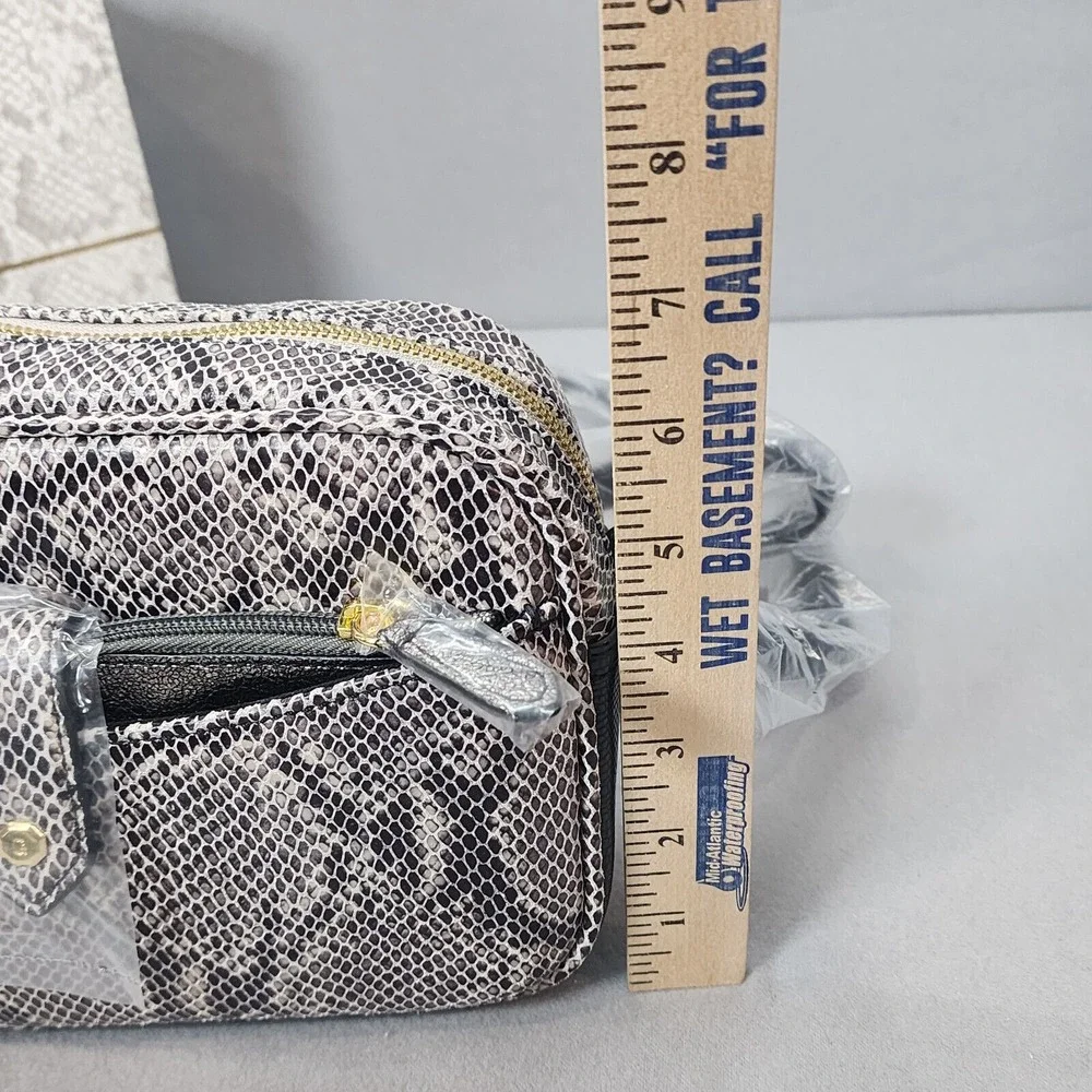 GILI Camera Bag Grey Snake Embossed Leather Crossbody Womens Small